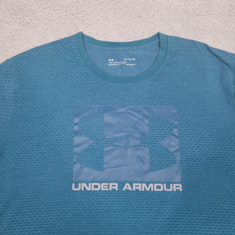 Under Armour Men's T-Shirt XL Aqua Blue Loose Heatgear Sports Style Geometric